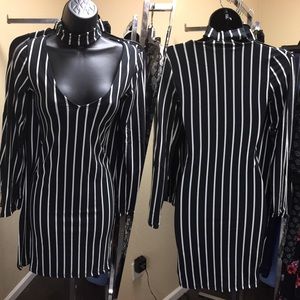 Black and White Long Sleeve Choker Dress